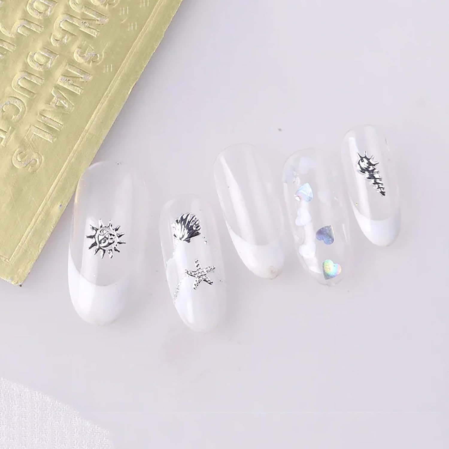 2 Disc Ocean Nail Art Charms, 3D Beach Nail Charms for Summer, Starfish, Seashell Nail Studs Jewelry, Alloy Gems Decorations for Women Manicure Salon with Pickup Pen & Tweezers