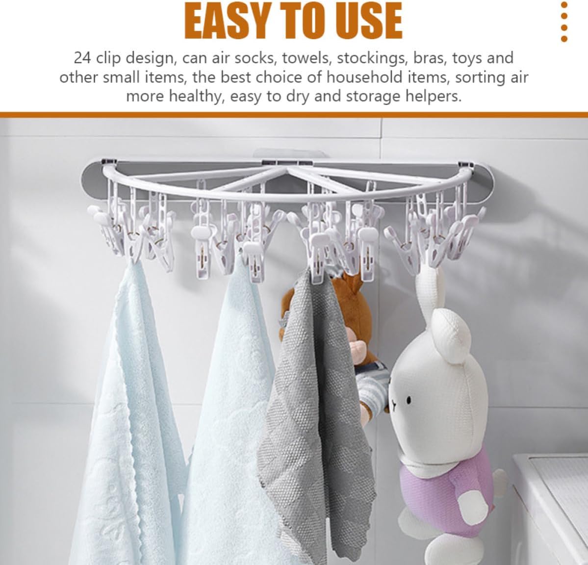 Folding Clothes Drying Rack with Clips, Wall Mount