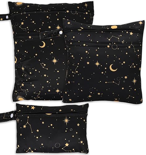 Miniatura 11 de 3 bolsas para pañales de tela para bebé, impermeables, reutilizables, con 2 bolsillos con cremallera y asa, bolsas de lavandería lavables