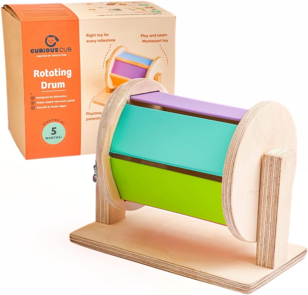- Montessori Spinning Drum for Babies 3 Months-18 Months | Spinning Rainbow Wheel Baby | Tummy Time Toy | Develops Fine Motor Skills | Educational Toy for Early Development