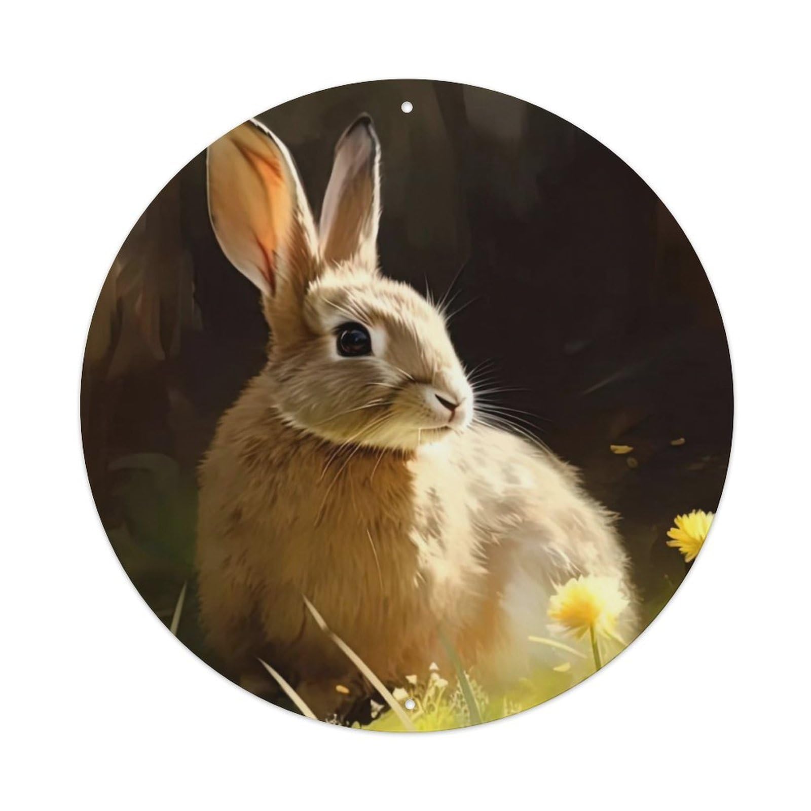 Animal Artwork Little Rabbit on The Grass Vintage Metal Tin Sign Plaque Wall Decor for Cafe, Club Bar, Office, Garden Metal Poster 8x8Inch