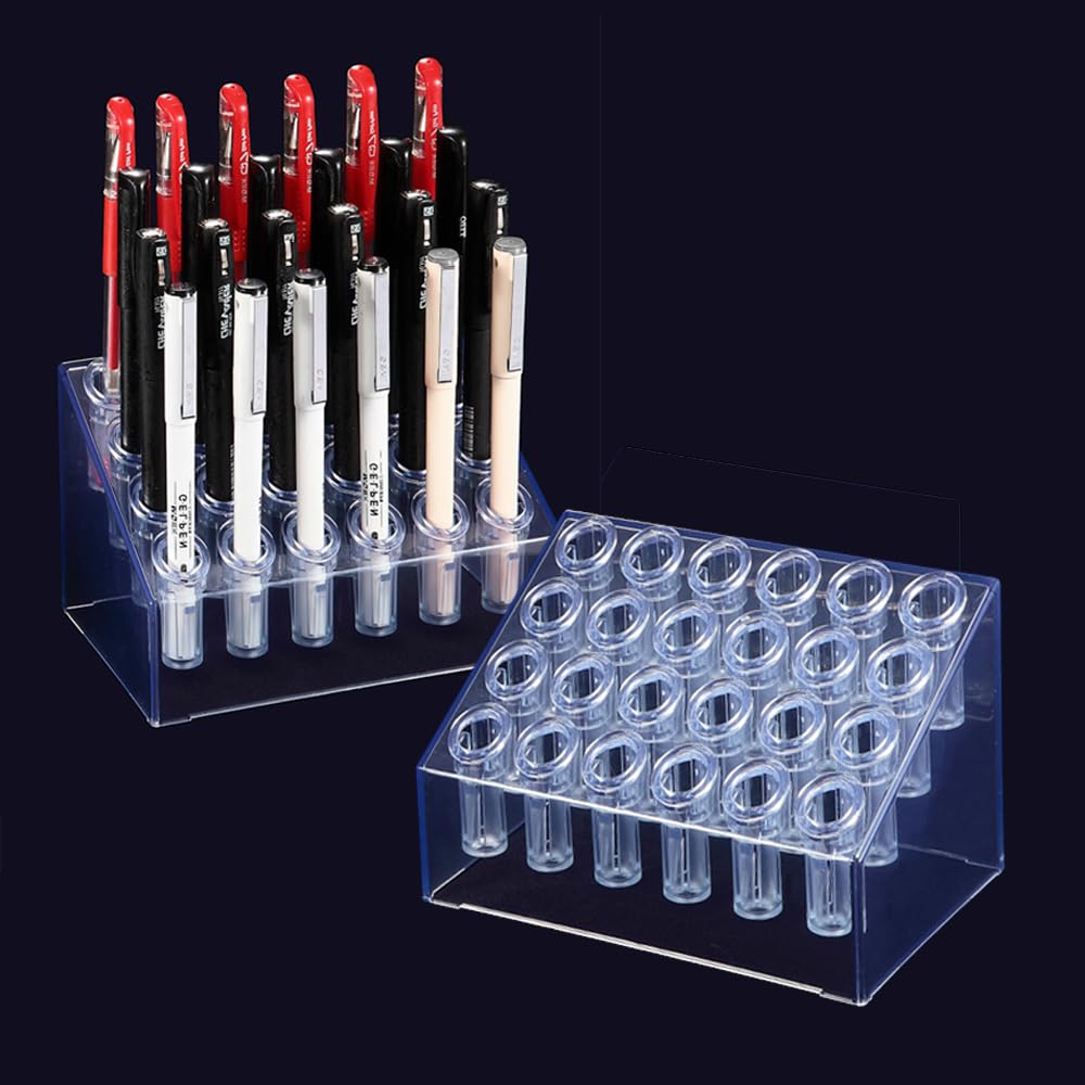 TopHomer Lot de 2 présentoirs à 24 trous en acrylique transparent pour crayons, pinceaux de maquillage, marqueurs de bureau, magasin
