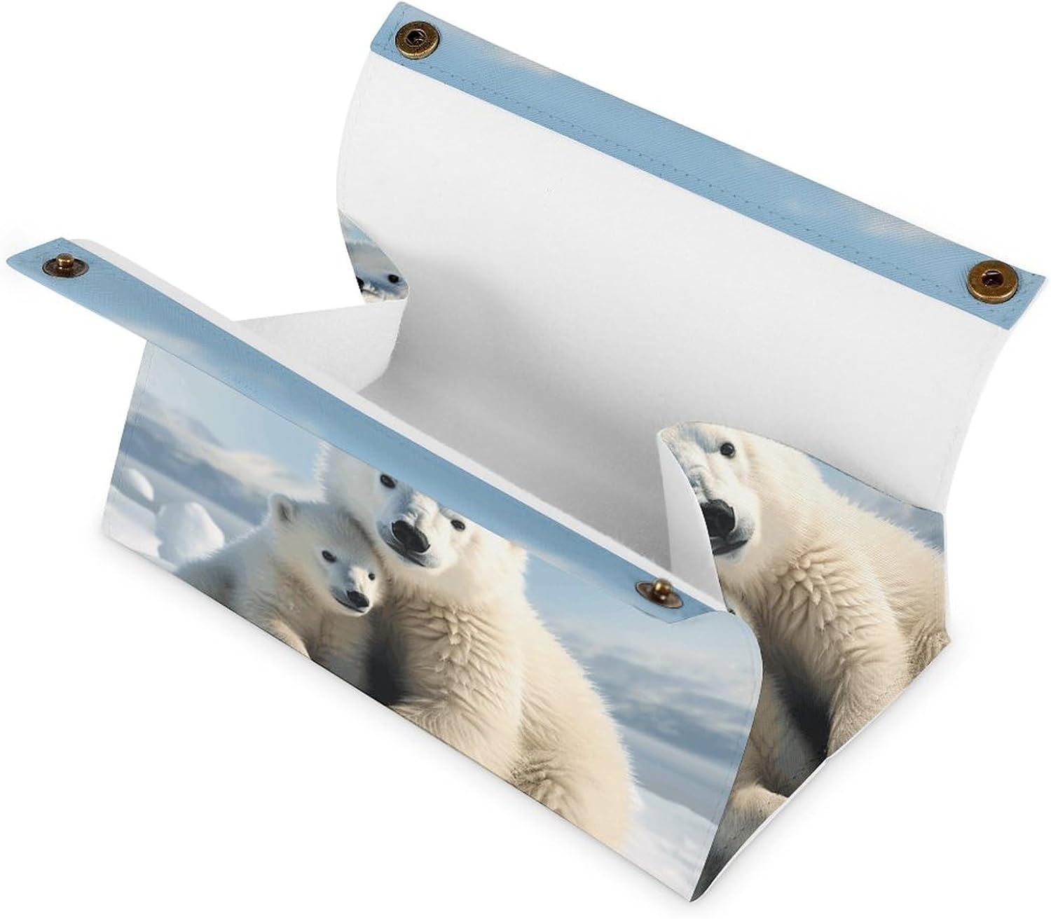 Cute Polar BearTissue Box Cover for Bathroom, PU Tissue Holder for Vanity Countertop, Paper Organizer Dispenser, Personalized Tissue Case for Office, Car, Tabletop image 2