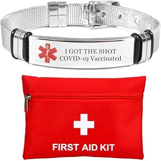 Stainless Steel Medical Alert COVID 19 Vaccinated Notification Bracelet for Men Women,Personalized Vaccination Injection Awareness Bracelets for Vaccine Reciever,Customizable
