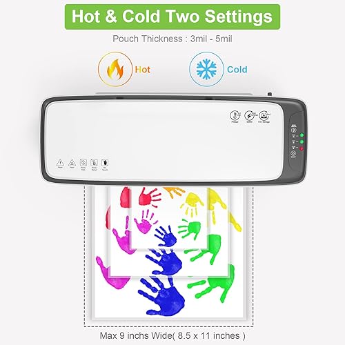 Miniatura 9 de Máquina laminadora de 9 pulgadas de laminación térmica y paquete de 20 hojas de laminación de 8.5 x 11 pulgadas, bolsas de laminación térmica