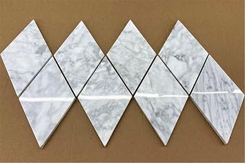 Stone Center Online Carrara White Marble 4x8 Rhomboid Diamond Tile Polished Kitchen Bath Wall Floor Backsplash Shower (1 sq.ft.)