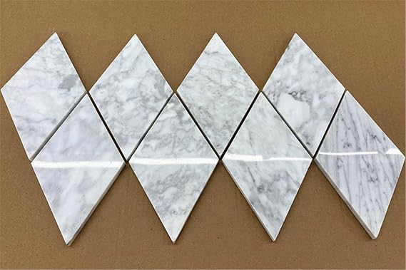 Stone Center Online Carrara White Marble 4x8 Rhomboid Diamond Tile Polished Kitchen Bath Wall Floor Backsplash Shower (1 sq.ft.)