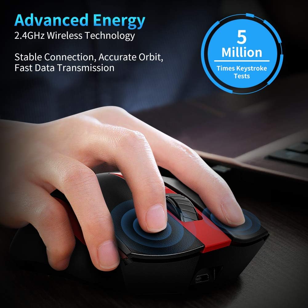 Wireless Mouse Rechargeable, TedGem 2.4G Silent Computer Mouse USB Mouse Laptop Full Size Ergonomic Optical Mouse with USB Receiver 6 Buttons 5 DPI Adjustable Portable Mice for Laptop/PC/Windows/Mac