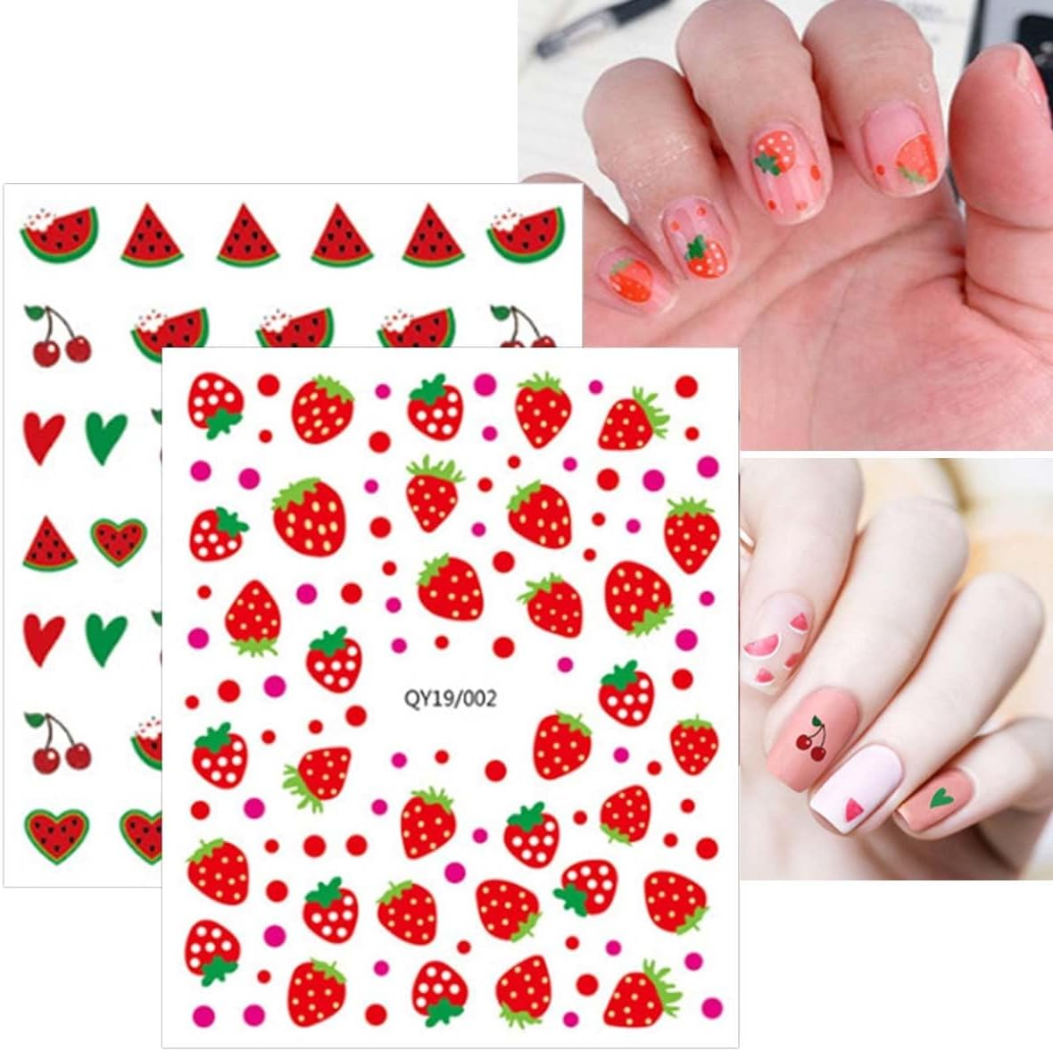Condition photo showing New/Like New for 14 Sheets Cute Nail Stickers for Kids Flower Fruit Heart Rainbow Nail Decals Self Adhesive Stickers for Nails Toddler Nail Art Supplies Decoration Accessories