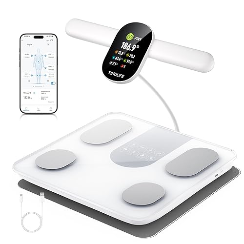 YINOLIFE Smart Scale for Body Weight, 8 Electrode Bathroom Scale for Weight Fat BMI Muscle Mass, 28 Full Body Composition Analyzer, Accurate Weight Scale, Rechargeable, 400 lbs, White - White 8 Electrode