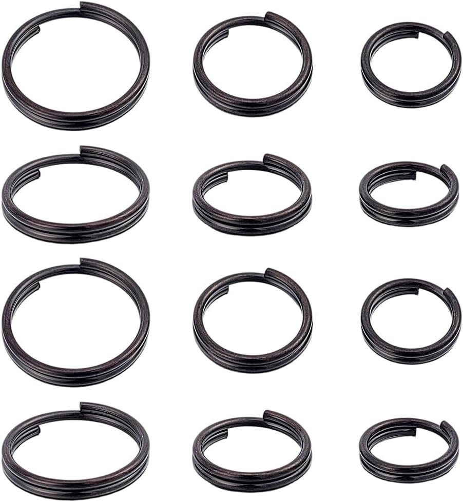 Beebeecraft 18Pcs Split Key Rings Small 10/12/15.5mm Titanium Black