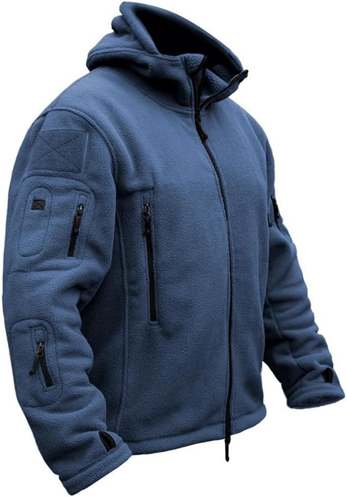 CARWORNIC Men's Military Tactical Fleece Jacket Warm Multi-Pockets Outdoor Hooded Coat