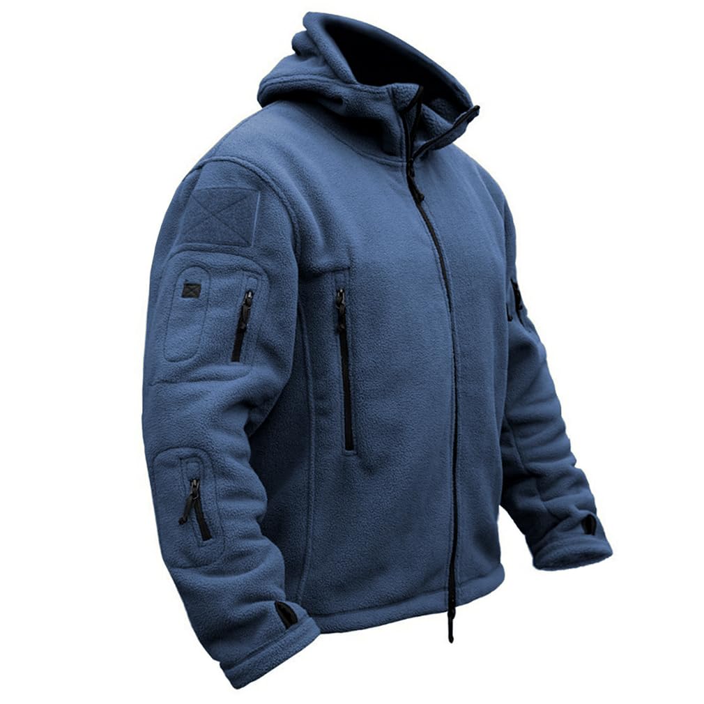CARWORNIC Men's Military Tactical Fleece Jacket Warm Multi-Pockets Outdoor Hooded Coat