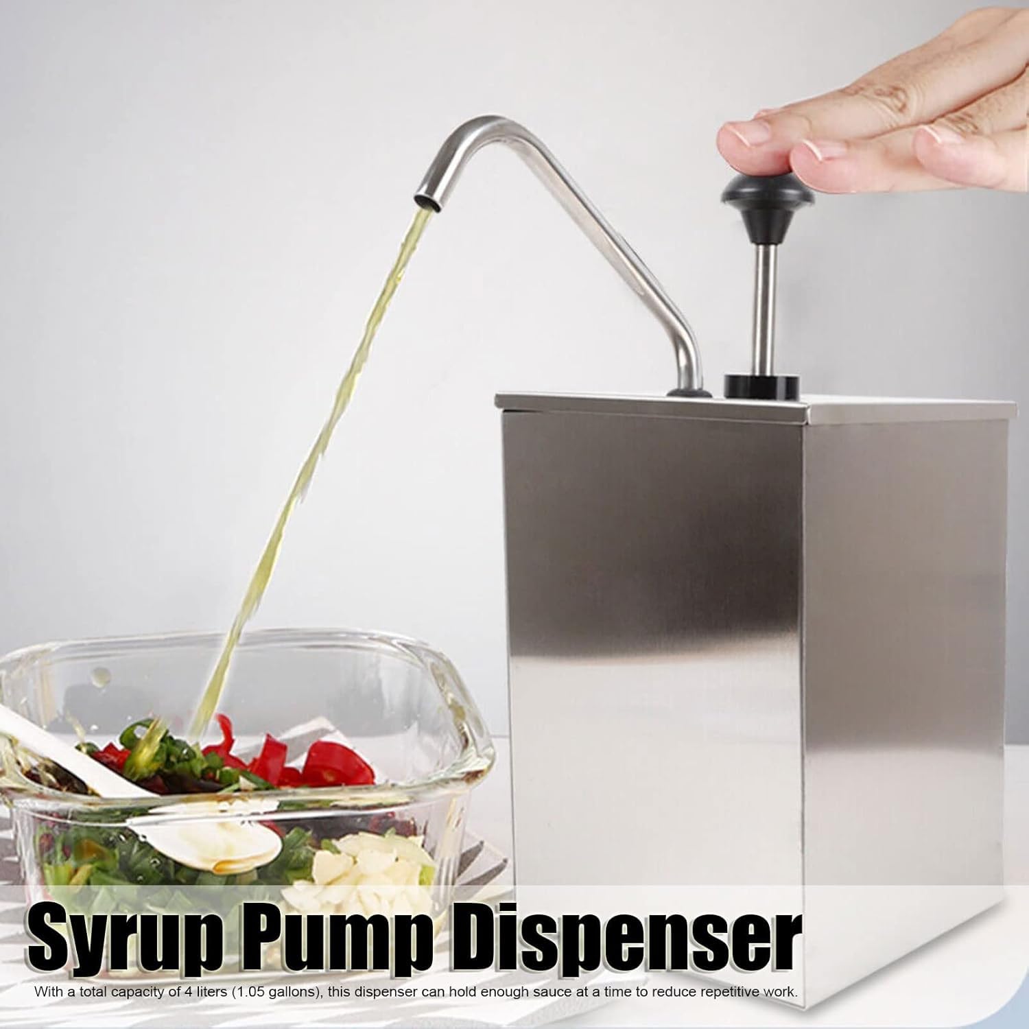 Dispenser per condimenti a testa singola in acciaio inox, 4 l, per ketchup, salsa di soia, maionese, sciroppo, stazione di erogazione commerciale