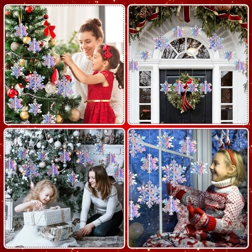 JULMELON 18PCS Christmas Hanging Snowflakes Decorations, 3D Holographic Paper Snowflakes Iridescent Snow Flakes Frozen Winter Wonderland Decorations for Christmas New Year's Birthdays Winter Parties - Image 8
