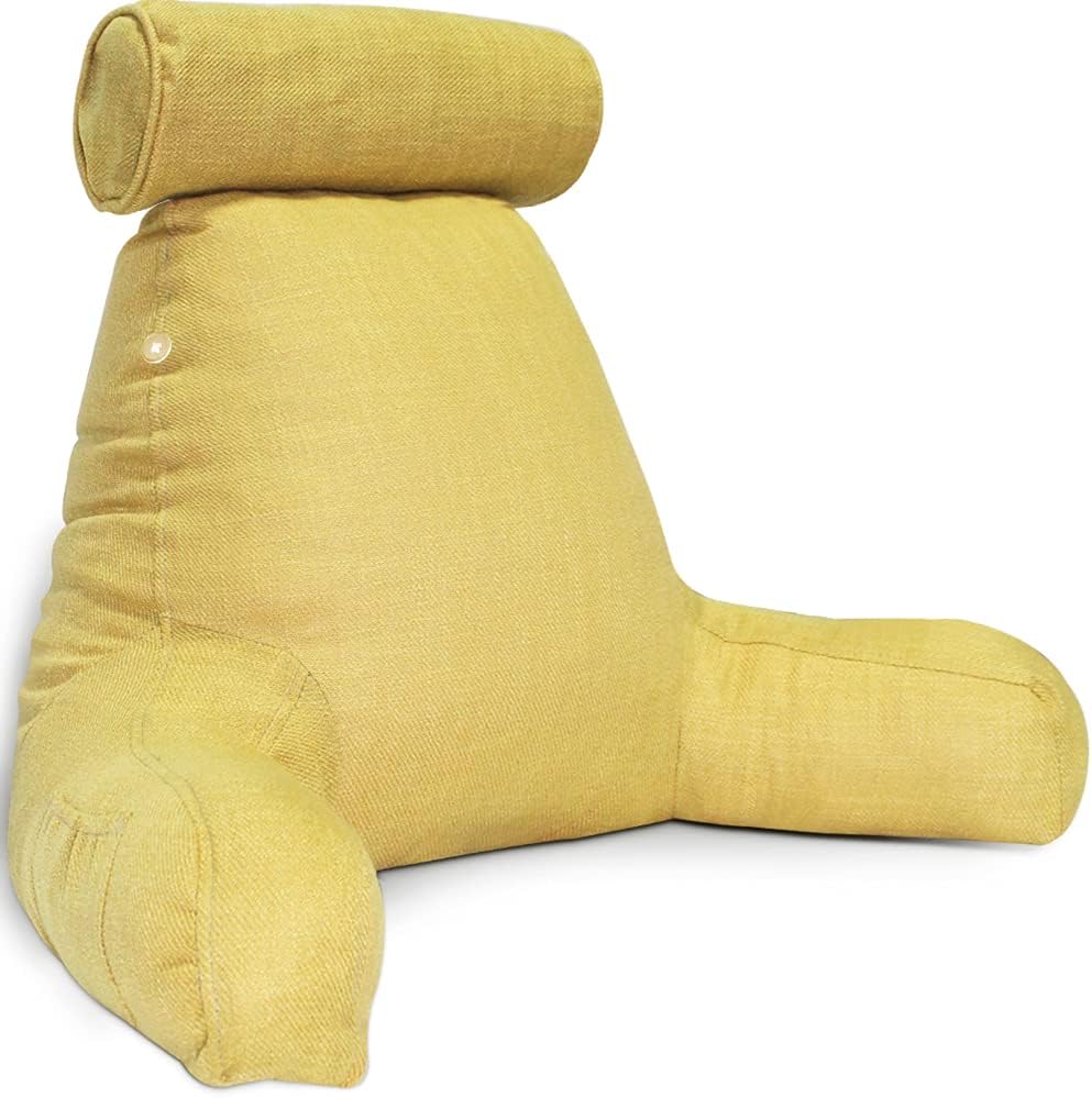 SUNSIDE Reading Pillow for Sitting in Bed with Detachable Neck Roll,Back Support Pillows with Arms,Lounge/Study/Gaming/TV/Pillow with Washable Cotton Linen Cover for Adult : Everything Else