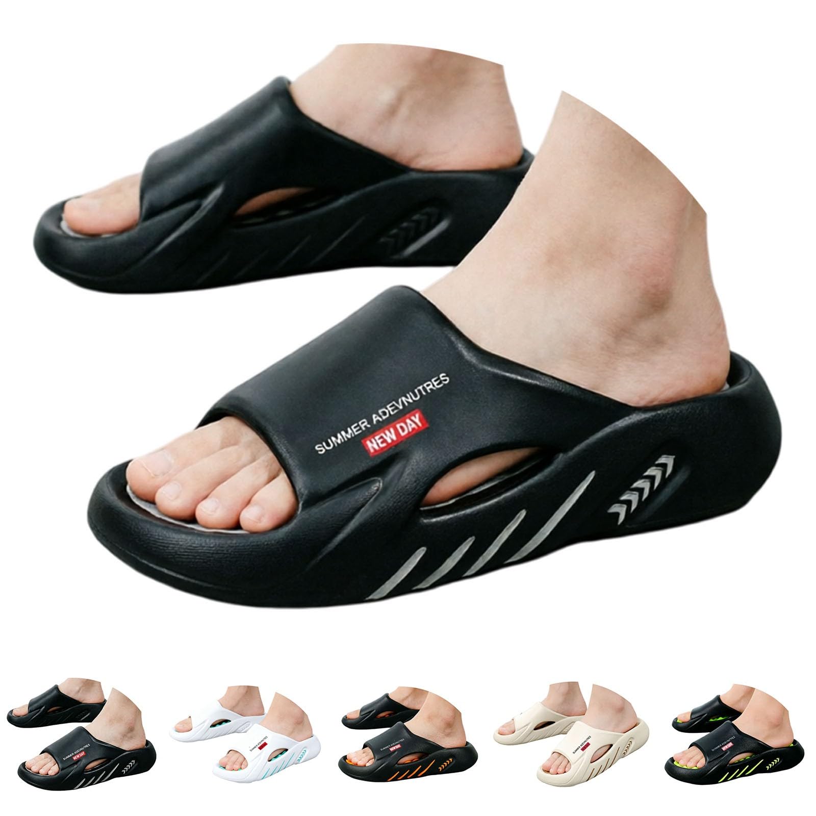 Chanclas de baño de EVA para hombre, plataforma con cama, diapositivas deportivas con función de masaje, antideslizantes y suaves, pantuflas para ducha, playa, sauna y uso diario, pies anchos