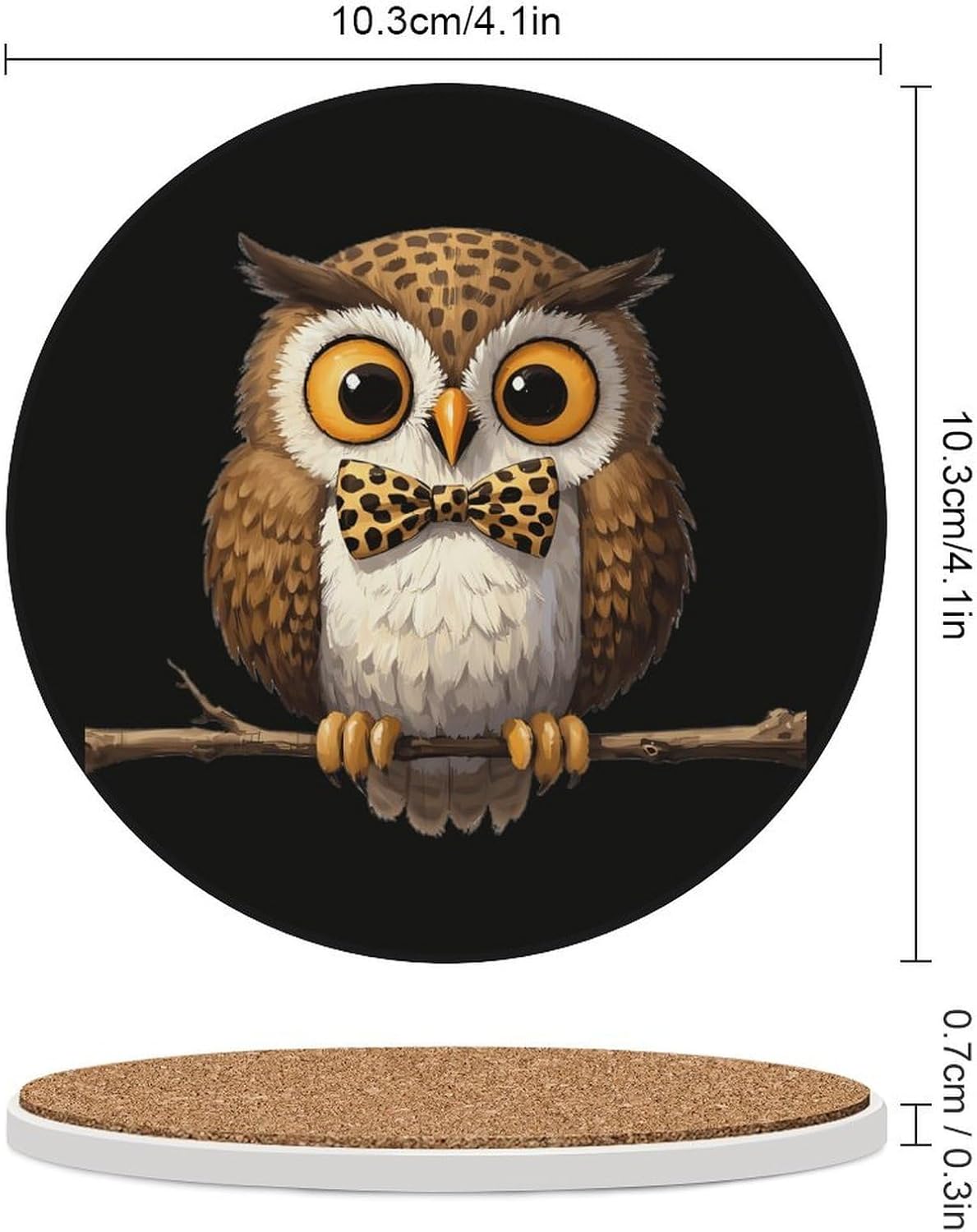Cute Leopard Pattern Owl Funny Round Ceramic Coasters for Drink Absorbent Cup Holders Tabletop Protection
