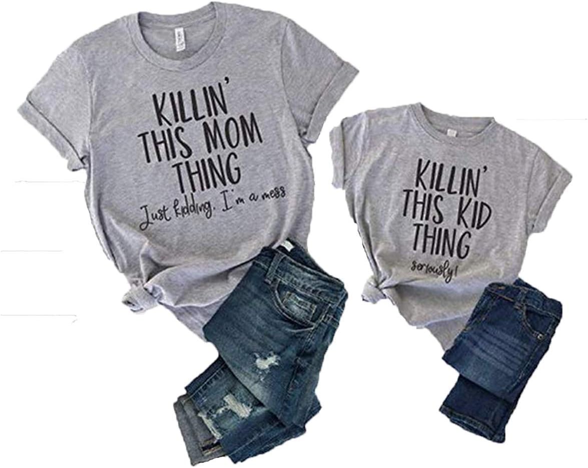 Mommy and Me Matching Letter Print T Shirt Summer Clothes for Family Short Sleeve Casual Mother Daughter Shirts Blouse