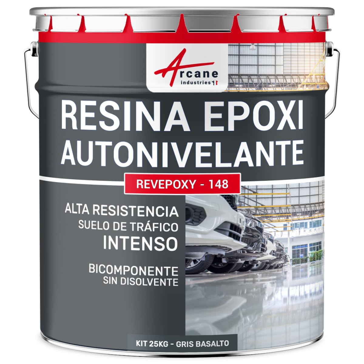 Resina Epoxi Suelo Autonivelante Azulejos y Hormigón 25 kg Gris Basalto | Suelo Autonivelante en Azulejos y Hormigón, Tránsito Intenso, Alta Resistencia Química y Mecánica - Arcane Industries