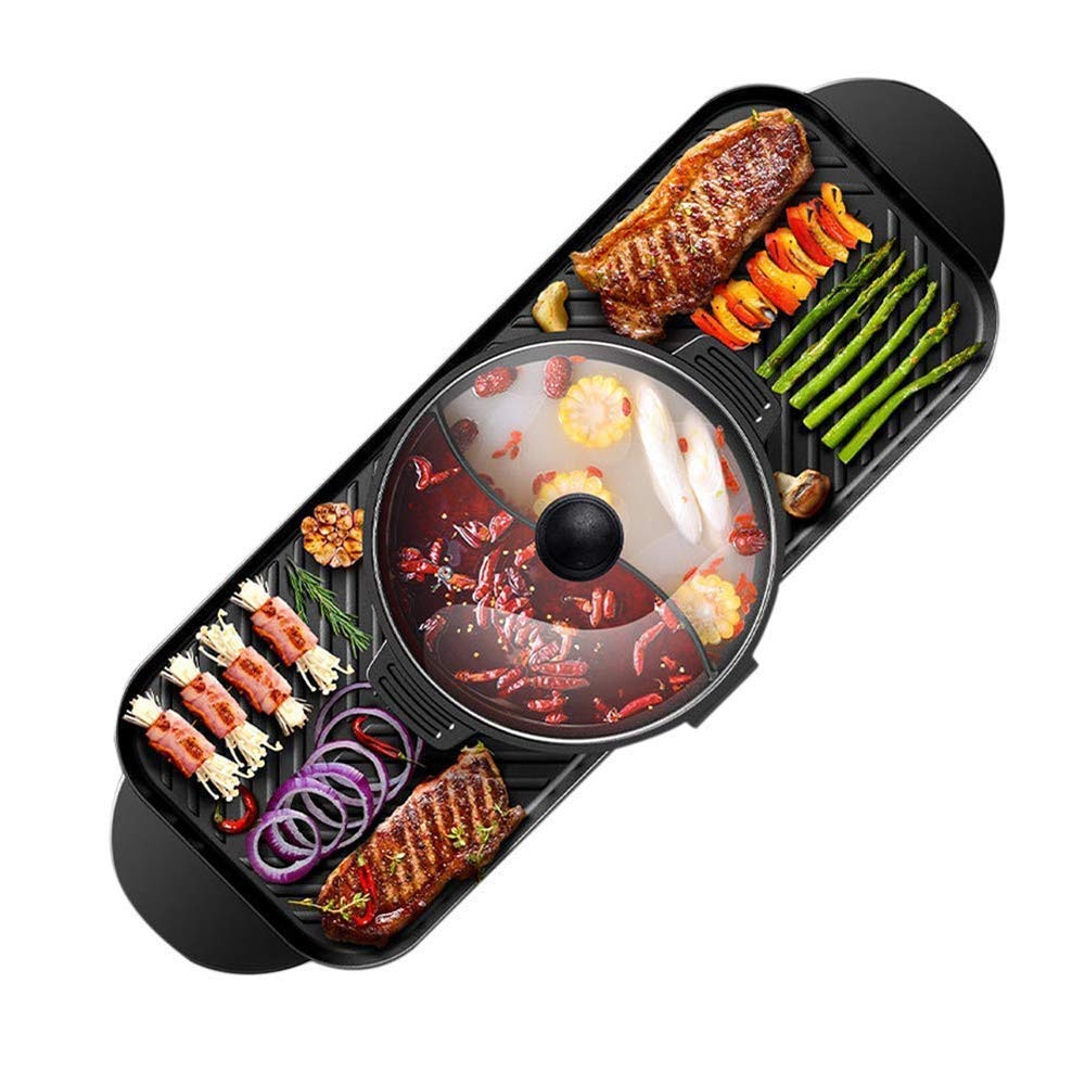 Barbecue Grill Multi-Function Electric Barbecue Stove, Non-Stick Hot Pot Barbecue One Pot Dual-use Smoke-Free Electric Pot