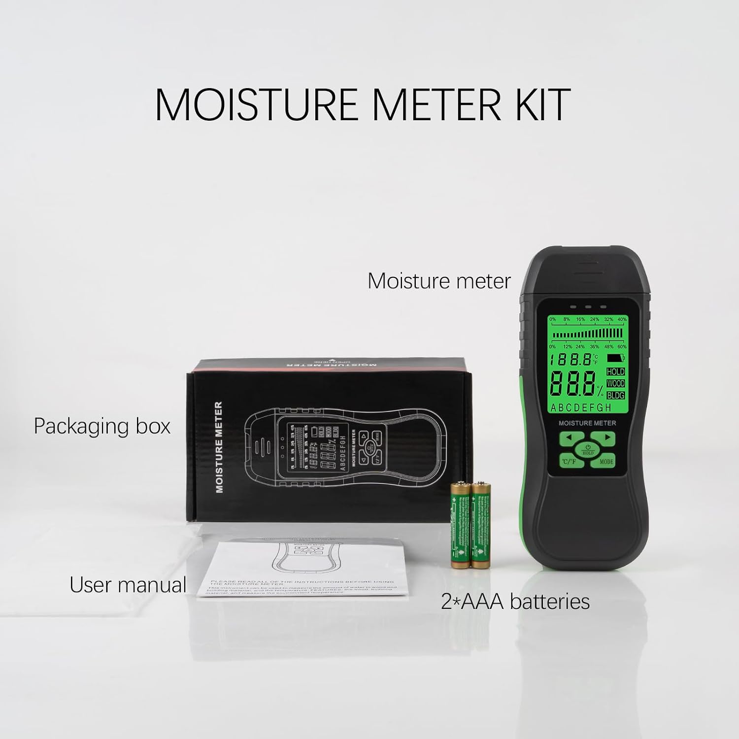 Digital Wood Moisture Meter, Packing Materials Moisture Detector, Building Materials Humidity Tester, Pin Type Moisture Meter for Wall Masonry Concrete Cardboard Paper Firewood