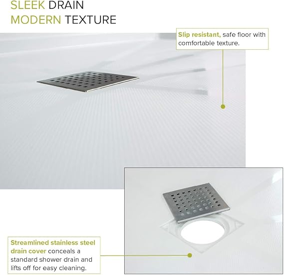 Transolid FL4832C-31 Linear 48-in L x 32-in W Single Threshold Shower Base with Center Drain, White
