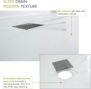 Transolid FL4832C-31 Linear 48-in L x 32-in W Single Threshold Shower Base with Center Drain, White