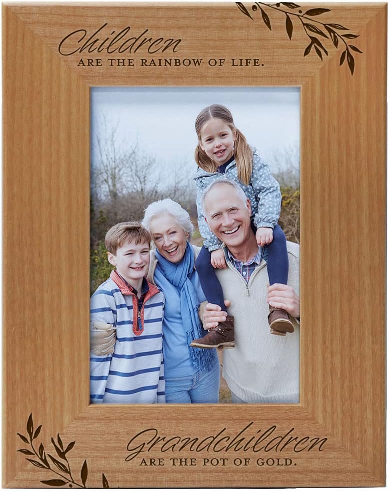 Children are the Rainbow of Life. Grandchildren are the Pot of Gold, Engraved Natural Wood Photo Frame Fits 4x6 Vertical Portrait for Grandparents, Grandparent's Day, Grandma Gifts, Grandpa Gifts