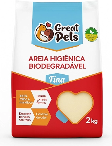 Areia Biodegradável De Milho E Mandioca Fina Great Pets 2kg