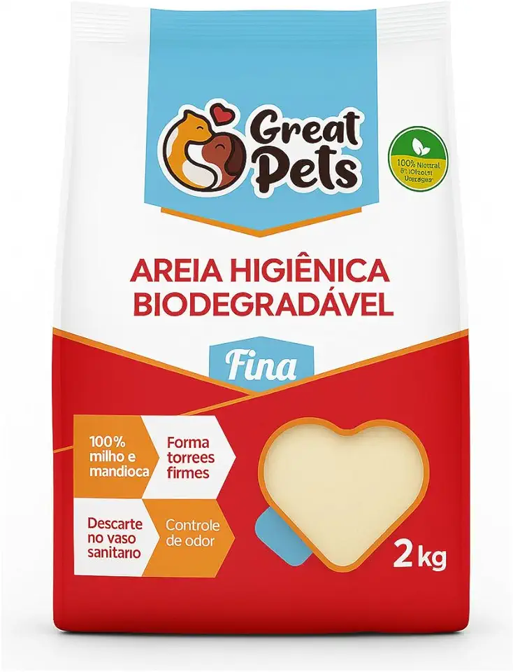 Areia Biodegradável De Milho E Mandioca Fina Great Pets 2kg