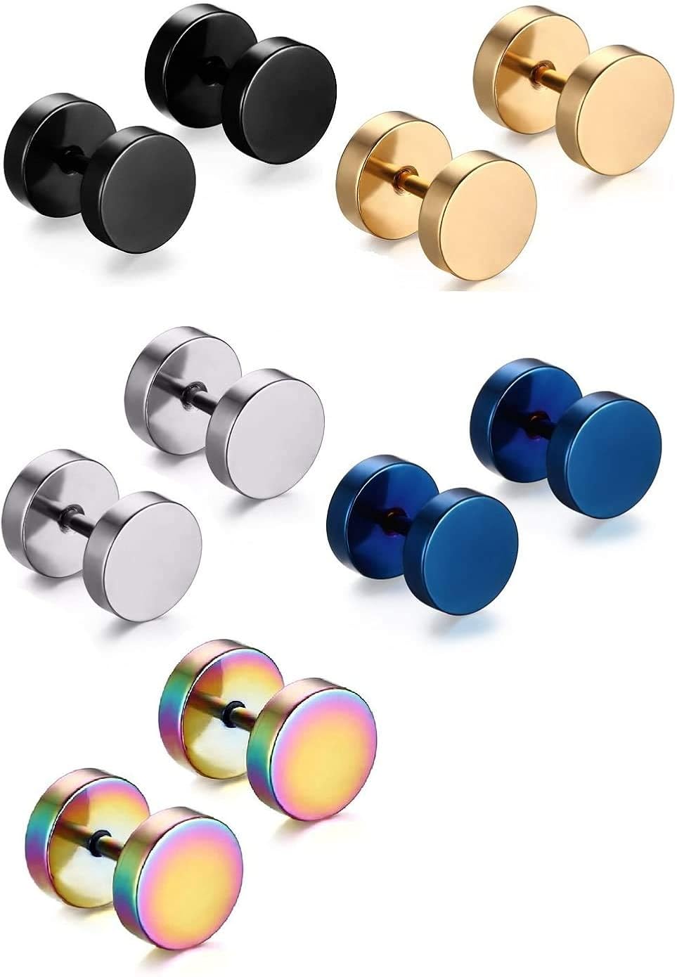 handrong Premuim Titanium Steel Stud Earrings 5 Pairs Men Women Polished Ear Barbell Non allergenic No Rust Not Fear Water & Sweat Body Piercing Jewelry, 10pcs