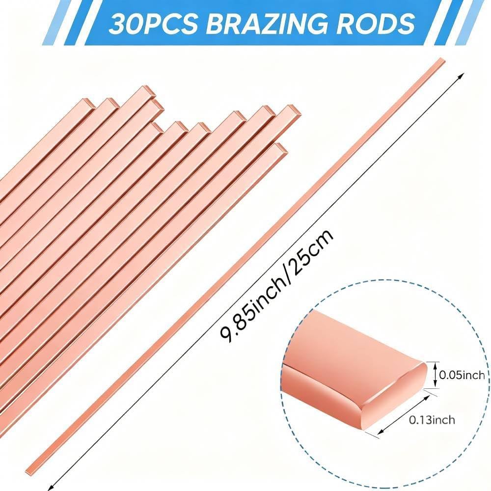 15% Silver Brazing Rods AWS BCuP-5, 30 Sticks Phos Copper Silver Solder Alloy Flat Welding Rods 0.050"x1/8"x10" for Air Conditioning, Refrigerator, HVAC and Plumbing Applications