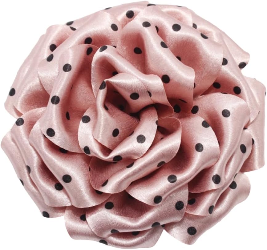 Elegant Polka Dot Fabric Large Flower Brooch for Women Men Handmade Silk Satin Floral Lapel Pins Wedding Cocktail Party Dance Dress Suit Clothes Accessories Prom Fashion Jewelry 130mm