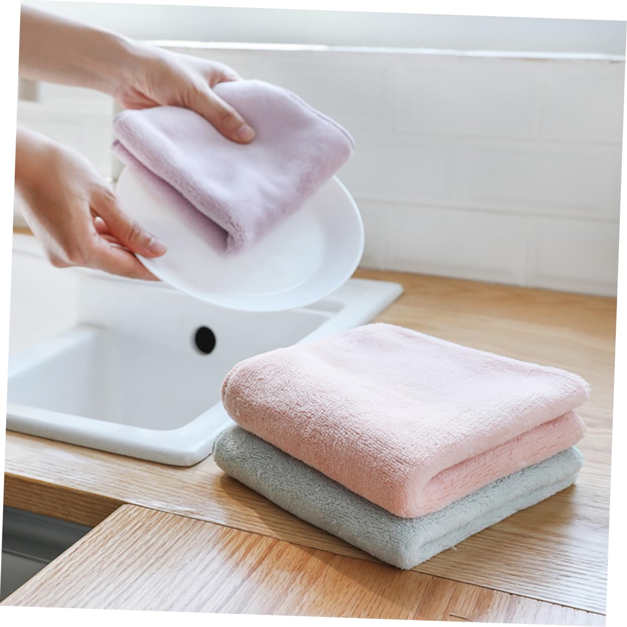 Healeved 3er-Set Spüllappen Küchenreinigungstuch Geschirrtuch Saugfähige Haushaltstücher Fusselfrei 30 X 30 cm Gemischte Farben 3 Stück X 3