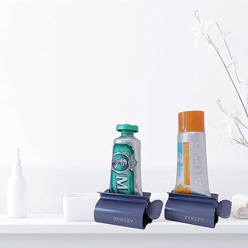 Miniatura 17 de XYKEEY Juego de 2 rodillos exprimidores de pasta de dientes, soporte de asiento de tubo de pasta de dientes de metal (acero inoxidable)