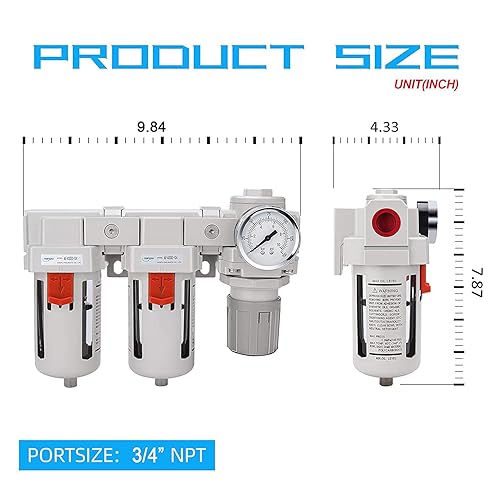 Miniatura 20 de NANPU Sistema de secado de aire NPT de 1/2" - Filtros de aire dobles, combo de regulador de presión de aire - Drenaje semiautomático, cuenco