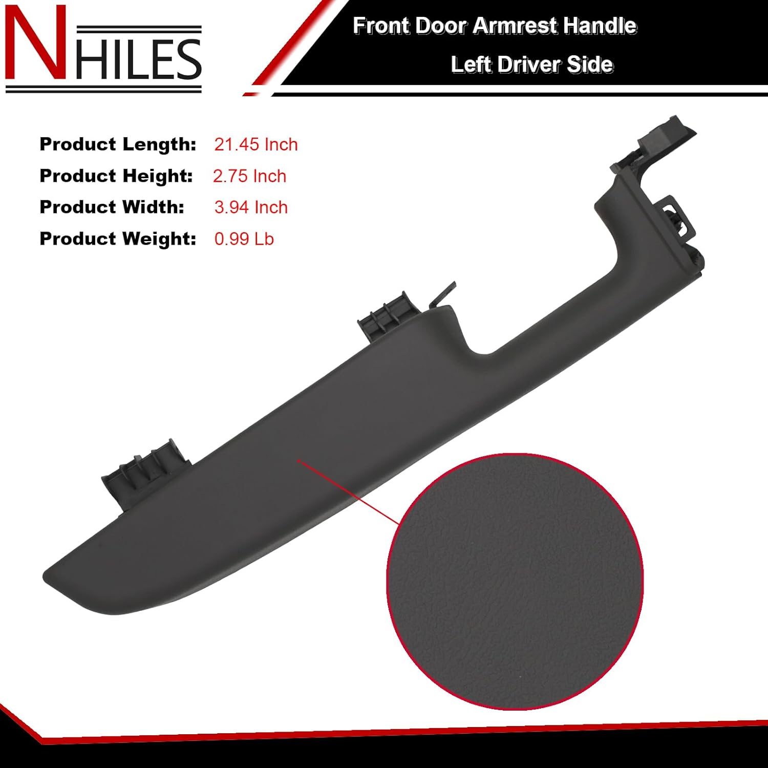 NHILES Front Door Armrest Driver Side Handle Replacement Compatible with 1999-2006 Chevy Silverado Suburban/Tahoe, GMC Yukon/Avalanche Escalade Replace Part # 12472876 (Dark Gray)