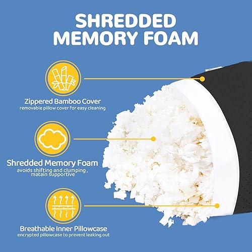 Miniatura 2 de ELEMUSE Almohada de cuerpo completo para adultos, espuma viscoelástica triturada y funda de enfriamiento con cremallera, almohada larga de 20 x 54
