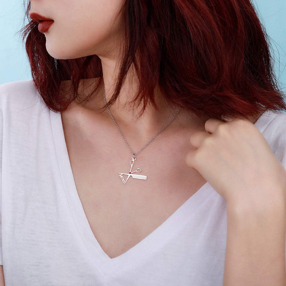Hairdresser Necklace Personalized Name Birthstone - Hair Stylist Scissors Charm Pendant - Hairdresser Jewelry Gift for Hairstylist