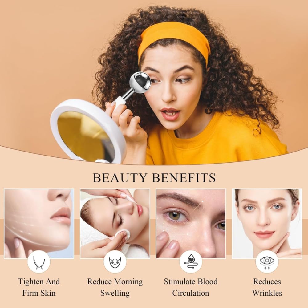 Ice Globes Stainless Steel Beauty Facial Massagers for Face & Eyes, Premium Unbreakable Stainless Steel Cryo Sticks for Beauty Routines, Facials Cold Rollers Cooling Globes(Silver,2Pack) - Image 2