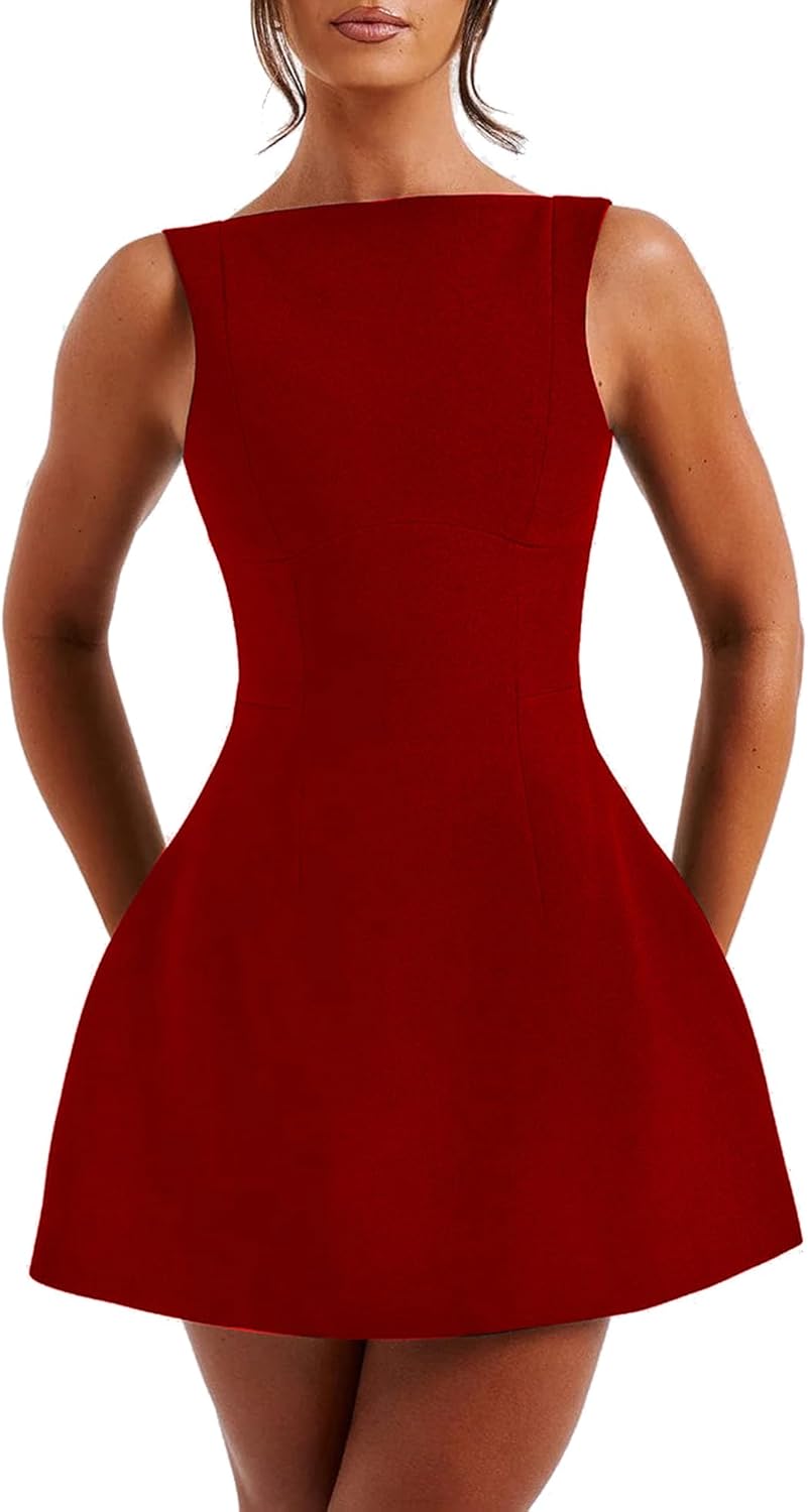 LuFeng Women's Summer Sexy Sleeveless Zipper Mock Neck Slim Fit A-line Mini Dress Bodycon Party Club Dress for Women - Image 3