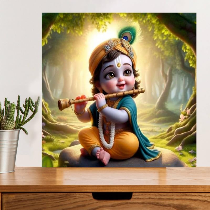 Image of British Terminal Cute little Bal Gopal Baby God Krishna| Kanha Ji | Laddu Lord Makhan Chor Painting Religious Poster for Pregnant Women for wall (matt thin vinyl,sticker,multicolor,unframed)| bj118