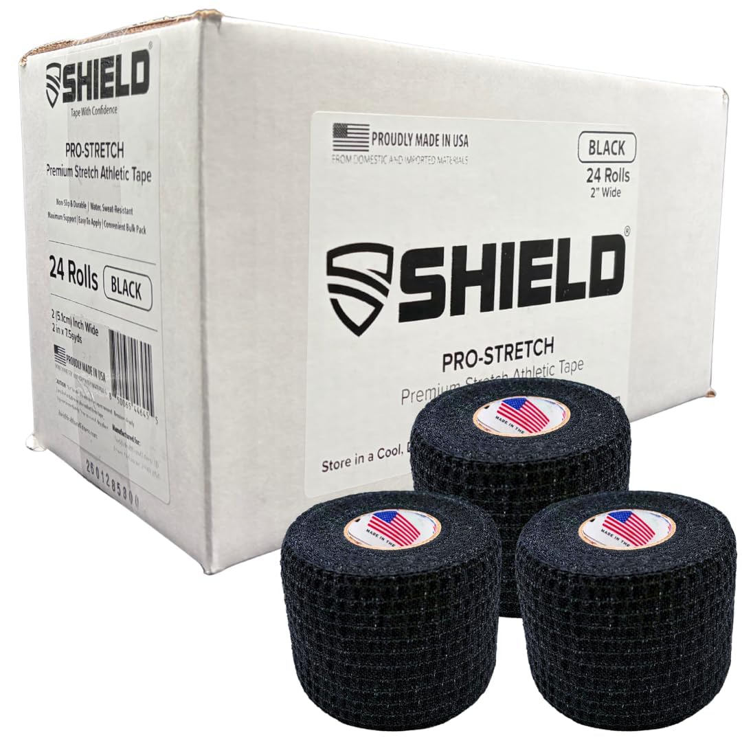Shield PRO-Stretch Premium Elastic Athletic Tape - 2 Inch 24 Roll Case - Elastic Sports Tape for Training