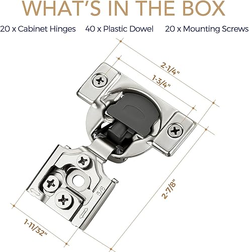 Vista 87 de Ravinte - Juego de 30 bisagras superpuestas, 15 pares de bisagras de cierre suave de 1.3 pulgadas para armario de cocina, bisagras ocultas de acero