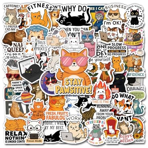 Fun Sticker Cat Leader Amazon.com: HIZILY 50 Pcs Motivational Cat Stickers Funny Cats Sticker ...