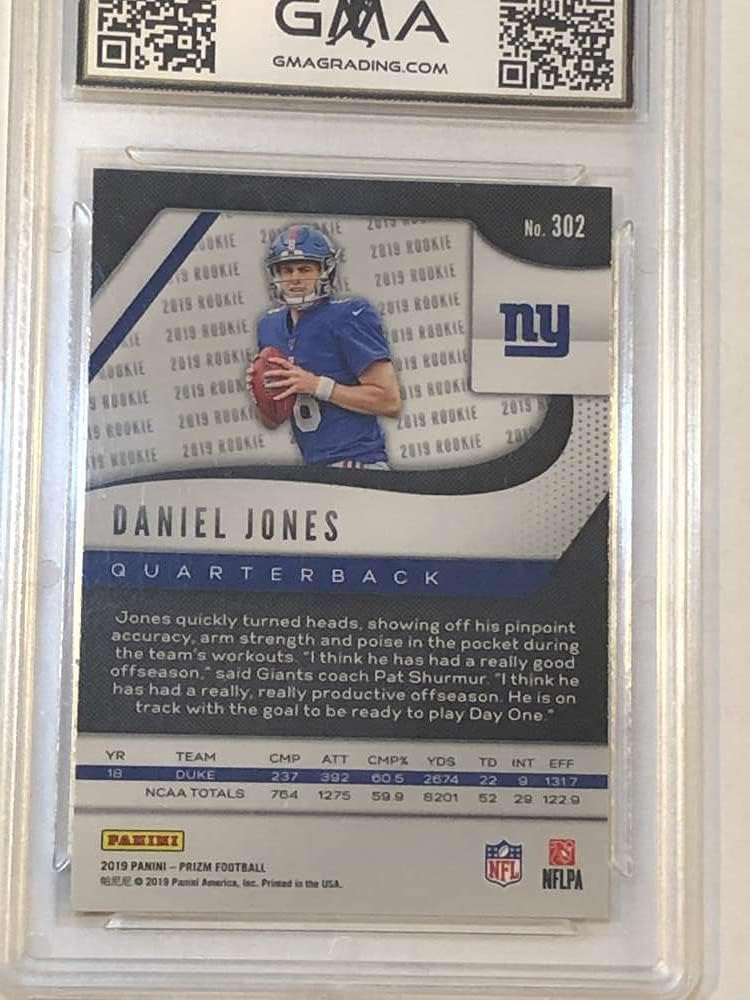 2019 Prizm Football Rated Rookie #302 Daniel Jones RC New York Giants Graded GEM MINT GMA 10 Official NFL Trading Card by Panini America (Serial Number May Vary)