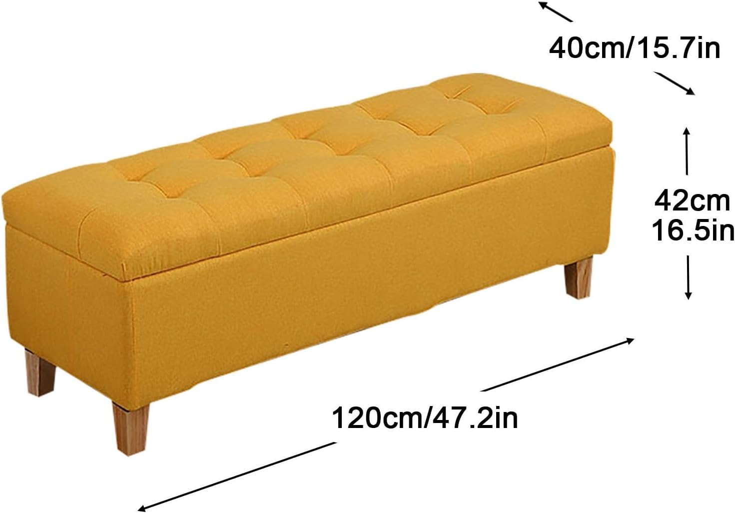 Ottoman with Storage for Living Room, Linen Wrapped Bedroom Ottomans, Storage Bench for Entrance, Dressing Room, Bed End(Yellow,120cm/47.2in)