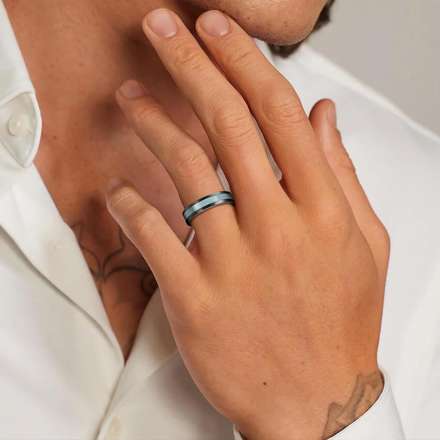 Titanium Wedding Bands with Mother of Pearl Inlay 6mm for Everyday Wear Comfort Fit Engagement Ring for Men Women - Image 5