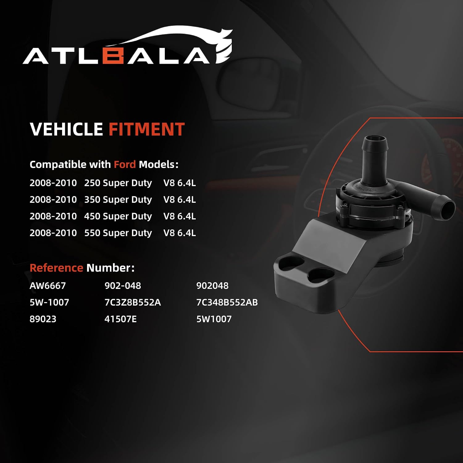 Engine Auxiliary Water Pump with Bracket Compatible with Ford F250 F350 F450 F550 Super Duty Diesel 6.4L OHV SOHC 8Cyl 2008-2010 Replace 7C3Z8B552A 7C348B552AB